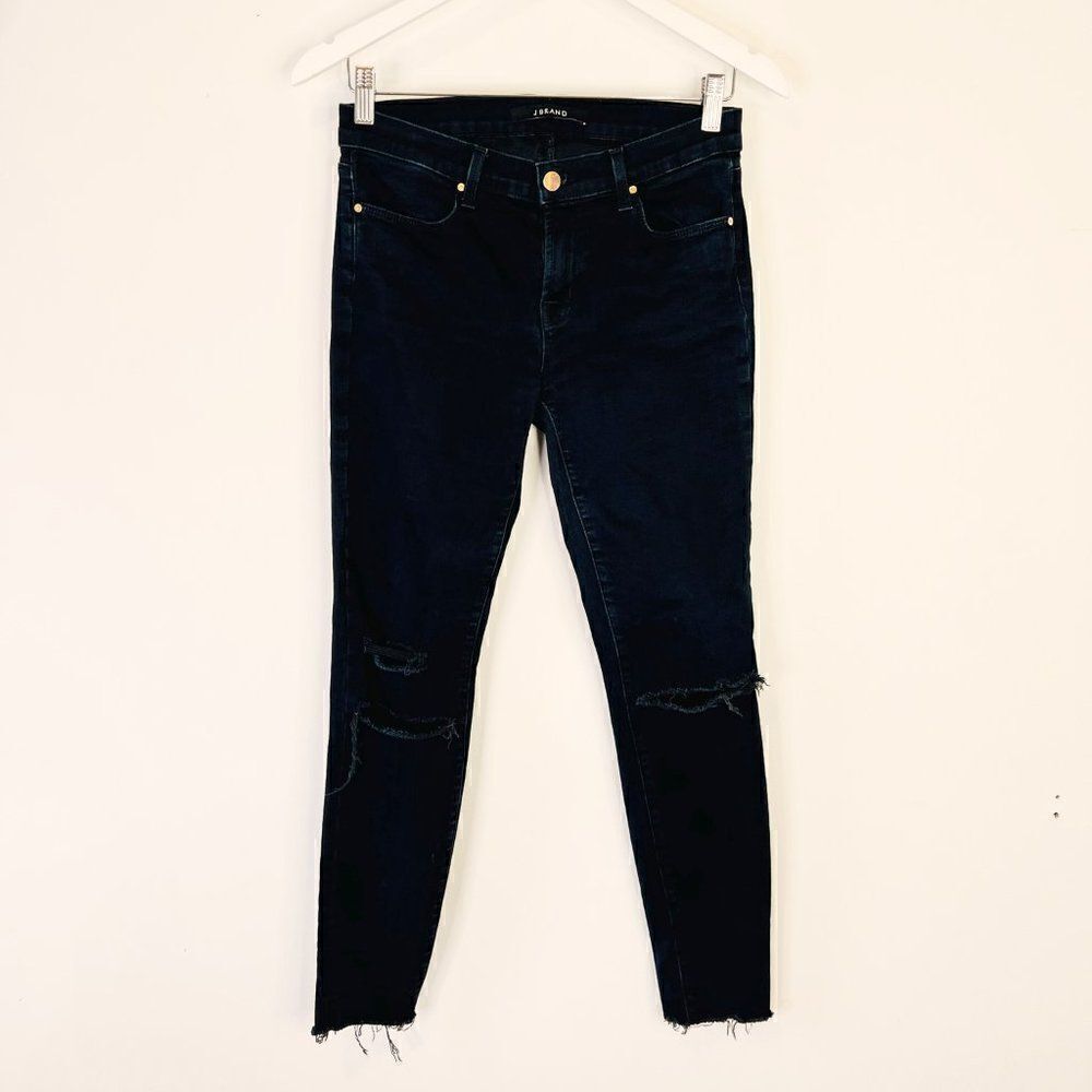 J Brand Cropped Skinny Destroyed Raw Hem Jeans in Blue Mercy